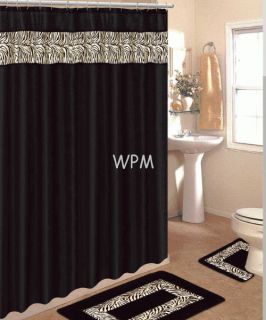 pc BATHROOM rug set Black zebra bath rugs fabric shower curtain 