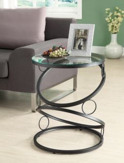 Matte Black Metal Accent Table with Tempered Glass