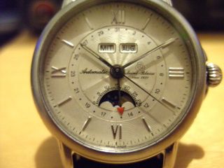 RARE Saint Blaise Triple Calendar Moonphase Mens Automatic Wristwatch 