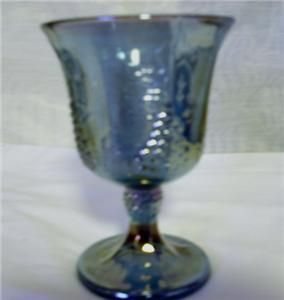 Blue Carnival Glass Wine Water Goblet Contemporary