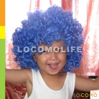 Afro Bob Hair Wig Clown Halloween Party Costume Blue