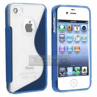 Blue Hybrid s Shape Back Cover Case for iPhone 4 4G 4S