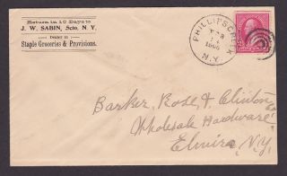 1898 Phillips Creek, NY ~ DPO ~ Groceries Adv ~ to Elmira rec pmk Feb 
