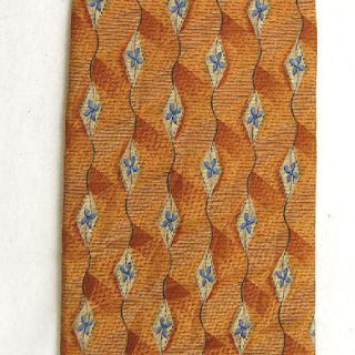 Robert Talbott Orange Gold Blue Diamond Flower Silk Neck Tie Necktie 