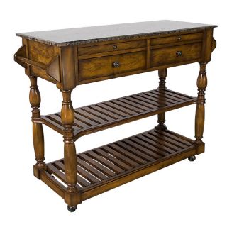 Antique Styled Granite Block Kitchen Cart Rolling Island Solid Wood 