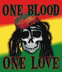 One Blood One Love w Dread Skull Sticker Bob Marley