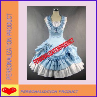 Sweet Lolita Light Blue Ball Gown Halloween Cosplay Knee Length Dress 