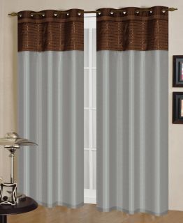  Panels Window Covering Blue Brown Grommets Embroidered Curtains