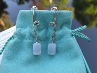 Tiffany Co RARE Silver Blue Chalcedony Dangle Dangling Earrings
