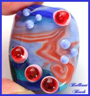blue turquoise periwinkle coral handmade lampwork glass focal bead sra
