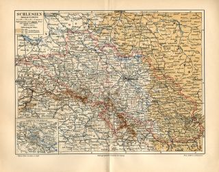   Poland Silesia Wroclaw Czech Bohemia Russia Antique Map Dated
