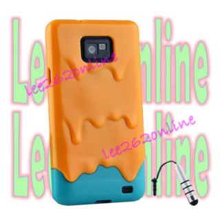 3D Orange Blue Melting Ice Cream Skin Case For Samsung Galaxy S2 i9100 