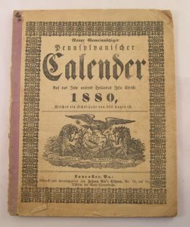 Antique 1880 Almanac in German from Lancaster Pennsylvania