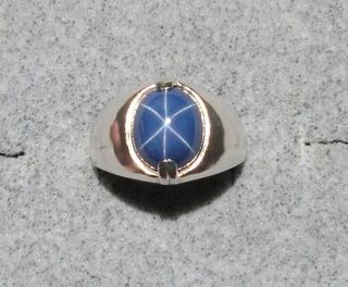   Mens 12x10mm Linde Lindy CRNFL Blue Star Sapphire Created SS Ring