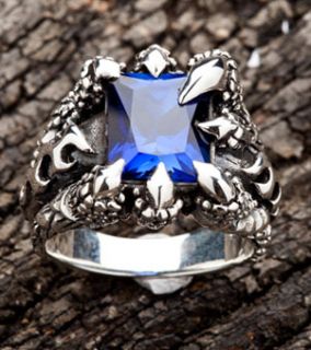 Blue Sapphire Dragon Eagle Claw Blade 925 Sterling Silver Ring Sz 10 