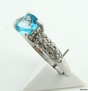 Elegant Blue topaz Ring   Sterling Silver Size 7.25 Cubic Zirconia 