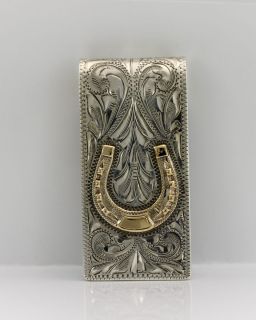 Bohlin Money Clip Engraved Sterling 14k Gold Horseshoe