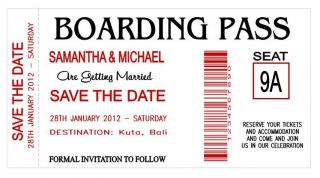   Wedding Save The Date Card Magnet Attached Boarding Pass Trip