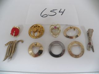 Vintage Jewelry Lot of 9 Brooches Scarf Clip Sarah Cov Manselle 654 