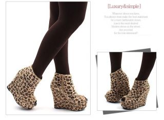 Leopard Peep Open Toe Wedge Platform Ankle Bootie Shoes