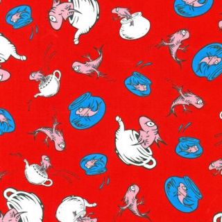 Robert Kaufman Dr. Seuss Red Fish in Bowls Cat In The Hat Fabric 10793 