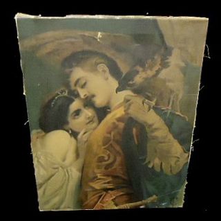 Antique A Borsari Di Gramona 27x21 Painting Transfer Man w Lady 