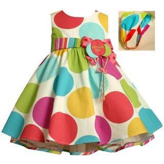 Bonnie Baby Large Dots Birthday Dress with Headband, 12 Months
