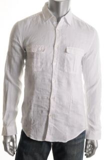 Hugo Boss New Omar White Solid Linen Adjustable Sleeves Button Down 