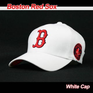 BO12 Boston Red Sox Team Baseball Cap White Cap with Black Border Red 