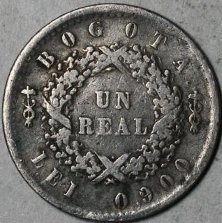 1853 Nueva Granada Scarce Bogota Mint Colombia Silver 1 Real