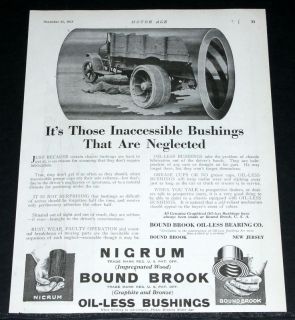 1918 Old WWI Magazine Print Ad Bound Brook Oil Less Bearings