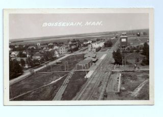 Real Photo Postcard Boissevain Manitoba, Canada Railroad Depot & Town 