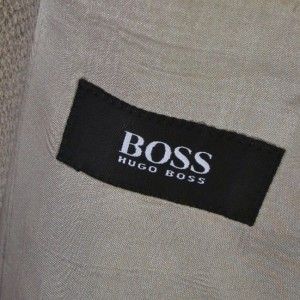 46 L Hugo Boss Gray Beige Plaid Tweed Wool 3 BTN Mens Jacket Sport 