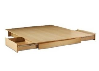 Natural Full Size Bed No Box Spring Req Platform Frame Wooden Drawers 