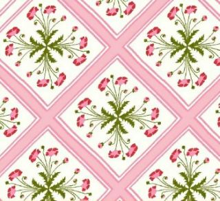 Marie Webster Framed Squares Poppy Trellis Pink Fabric