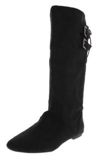 Material Girl Bonita Black Buckled Straps Mid Calf Boots Shoes 8 5 
