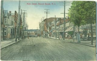 NJ Bound Brook Main Street 1918 Hand Colored Postcard