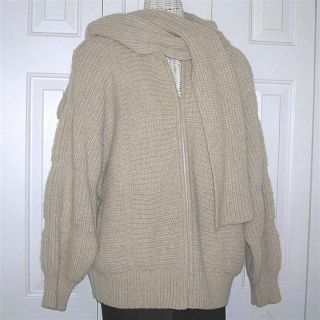 Vintage Bonnie Lee Wool Sweater Jacket Coat Attached Scarf
