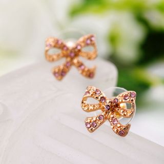   Fashion Vintage Earring Elegant Rhinestone Lovely Golden Bow Earrings