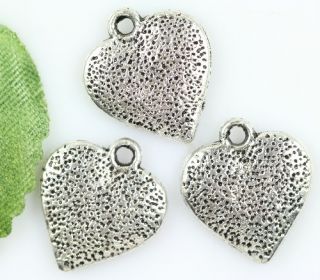 Wholesale lot 50pcs two sided silver heart charms pendants 16mm
