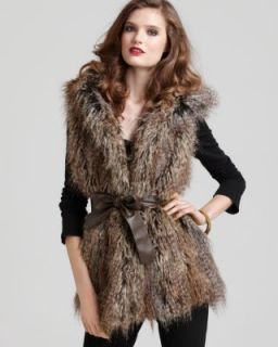 Trina Turk New Braden Beige Faux Fur Belted Outerwear Vest L BHFO 