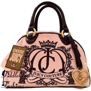 Juicy Couture Bowler Bag Velour Royal Crown Logo Crest Tote Satchel 