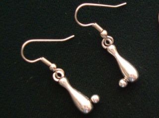 Bowling Earrings Bowling Ball Pin Jewelry US Fast SHIP Silver Surgical 