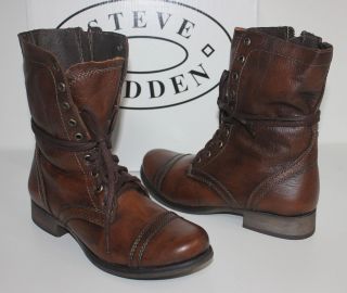 Steve Madden Troopa Lace Up Bootie Brown Leather Boots New