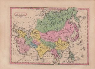Asia 1828 Hand Colored Map By G. Boynton China Tibet Corea Japan 