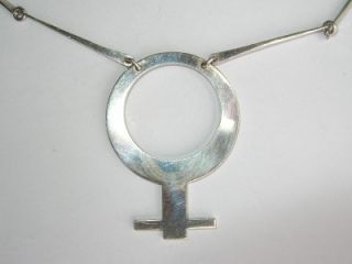 Vintage Soren Borup Denmark Modernist Sterling Necklace Female Symbol 