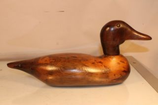 Vtg Hand Carved Wood Duck Bird Decoy Sculpture Signed
