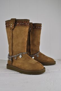   Winter Suede Boots with Rhinestone Braided Design Size 6 10