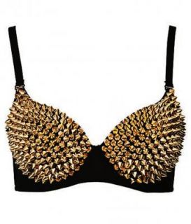 Womens Ladies Bralet Padded Front Stud Spike Back Clasp Strap Top UK 
