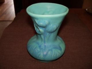 Van Briggle Art Pottery Turquoise Vase with Floral Design